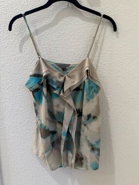 Armani Exchange Beige & Teal Ruffled Tie-Dye Camisole